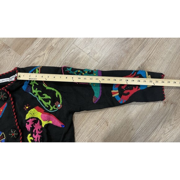 Michael Simon Western Cowboy Boots Ugly Sweater Neon Pop Art Sz 1 Sm/Med Vintage - Picture 6 of 7